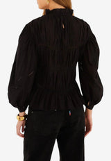 Farm Rio Smocked Blouse with Lace Insert Black 351967_BLACK