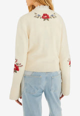 Farm Rio Floral Embroidered Knit Cardigan Cream 352032_CREAM