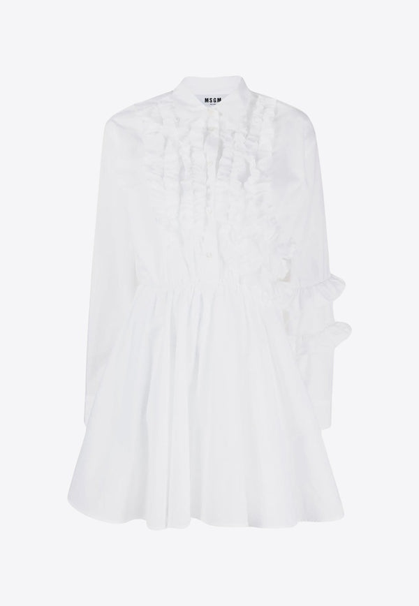 MSGM Ruffled Mini Shirt Dress White 3541MDA05237608WHITE