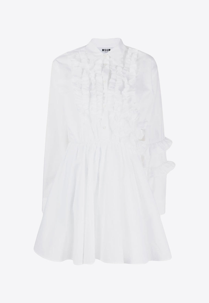 MSGM Ruffled Mini Shirt Dress White 3541MDA05237608WHITE