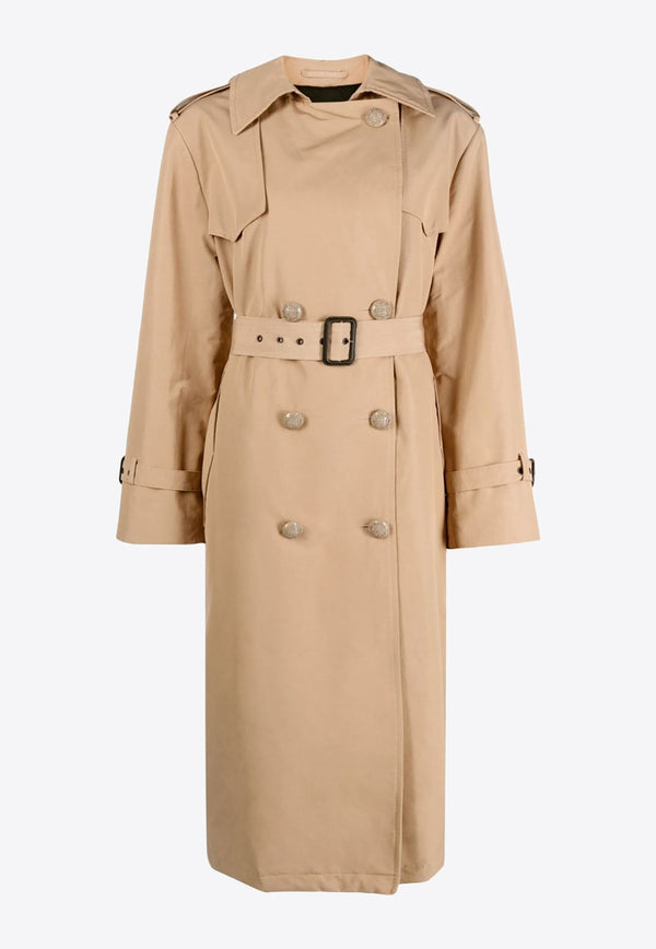 MSGM Double-Breasted Logo-Embroidered Trench Coat Beige 3541MDC04X237603BEIGE