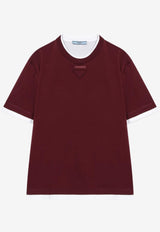 Prada Logo Embroidered Crewneck T-shirt Burgundy 3547BAAO15ZG/R_PRADA-F0399