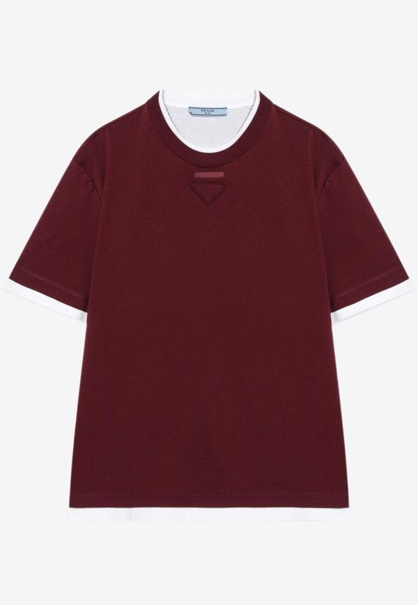 Prada Logo Embroidered Crewneck T-shirt Burgundy 3547BAAO15ZG/R_PRADA-F0399