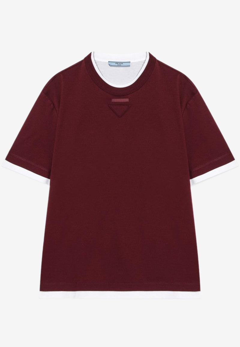 Prada Logo Embroidered Crewneck T-shirt Burgundy 3547BAAO15ZG/R_PRADA-F0399
