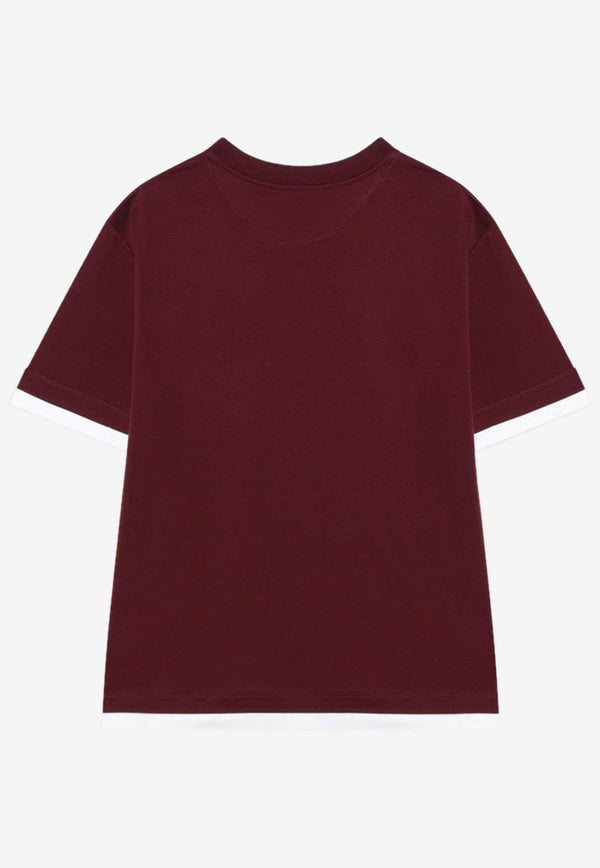 Prada Logo Embroidered Crewneck T-shirt Burgundy 3547BAAO15ZG/R_PRADA-F0399