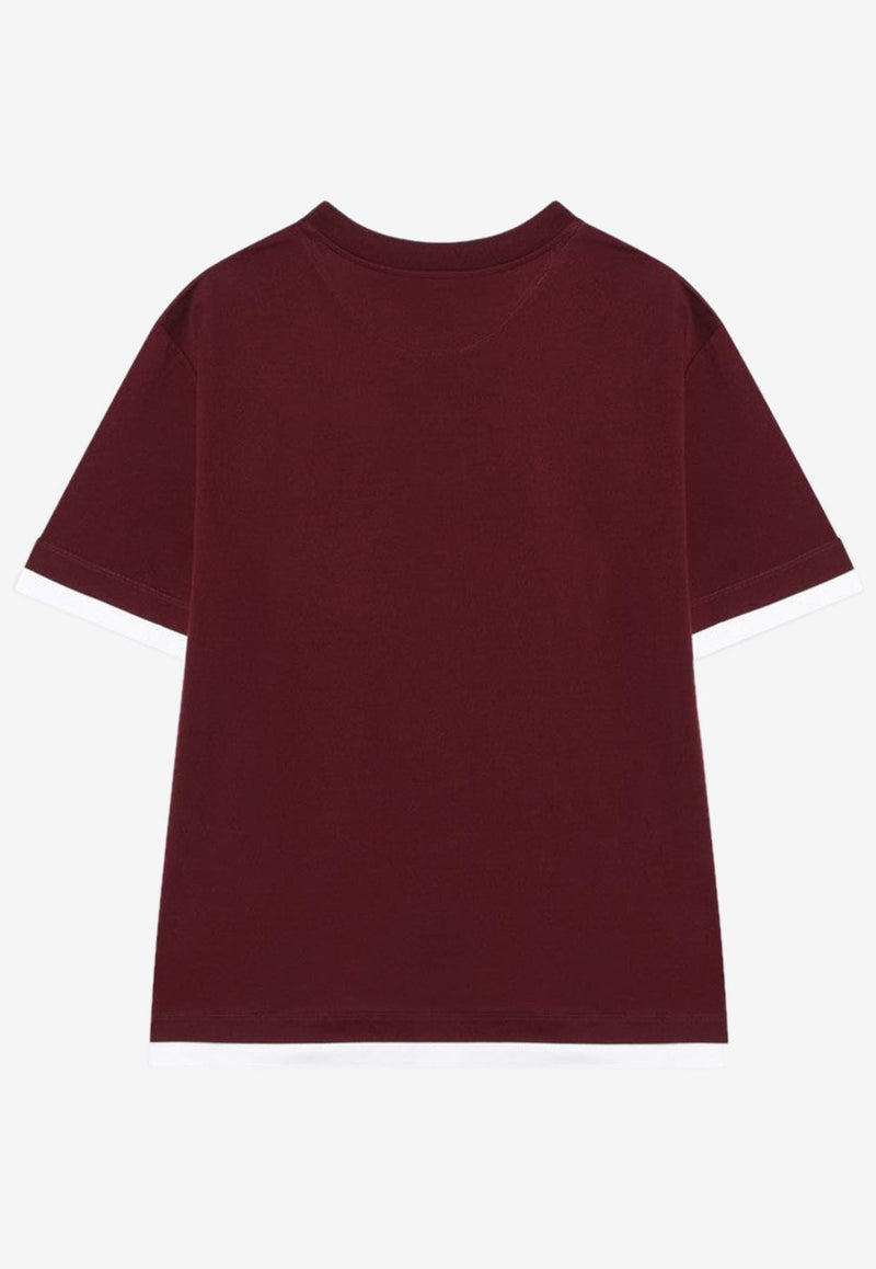 Prada Logo Embroidered Crewneck T-shirt Burgundy 3547BAAO15ZG/R_PRADA-F0399