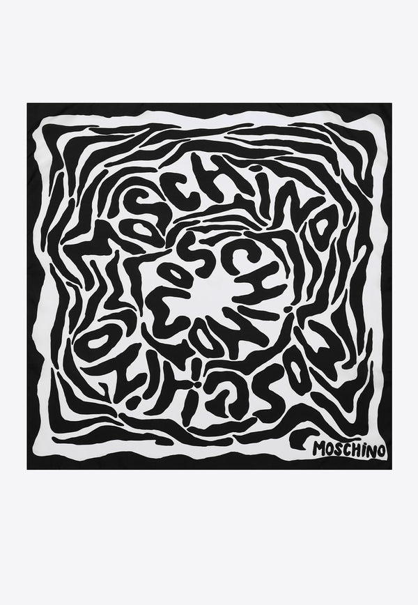 Moschino Graphic Logo Print Silk Scarf Multicolor 3549-M3051BLACK/WHITE