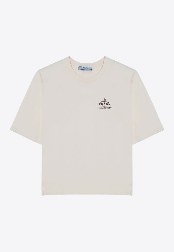 Prada Logo Print Crewneck T-shirt Ivory 3549BOOO15S8/P_PRADA-F0XPE