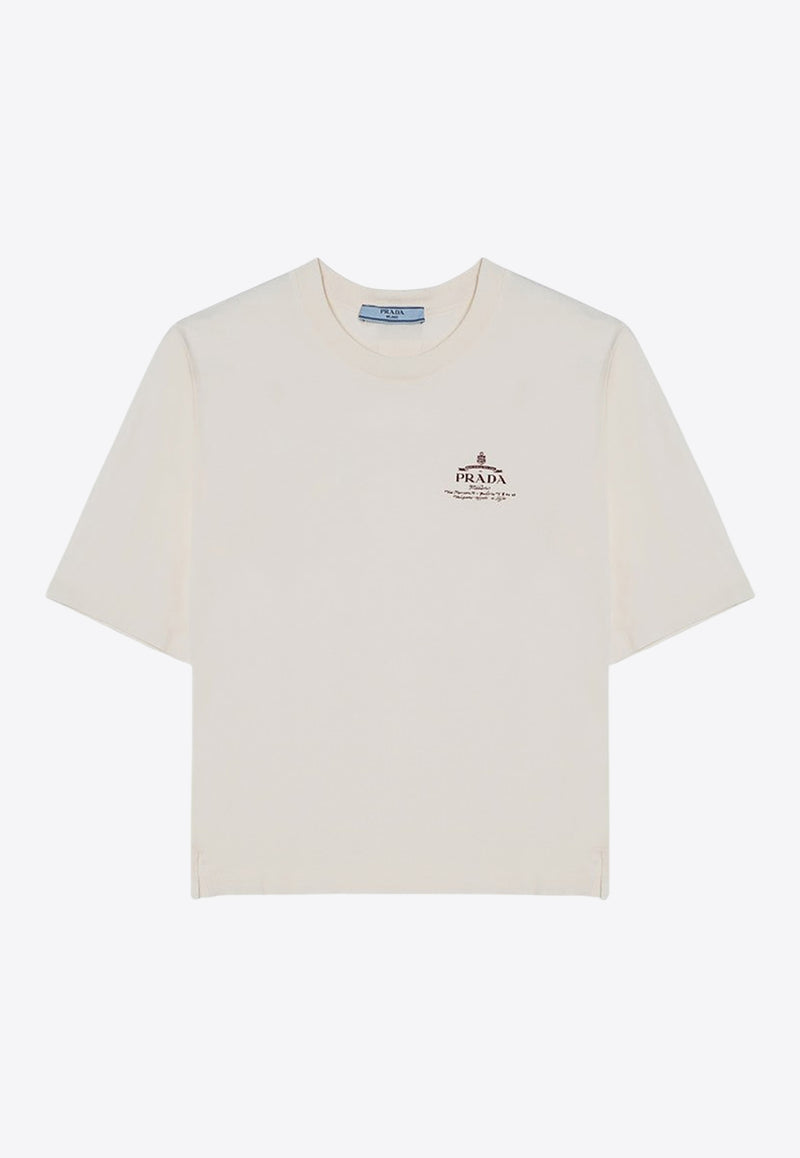 Prada Logo Print Crewneck T-shirt Ivory 3549BOOO15S8/P_PRADA-F0XPE