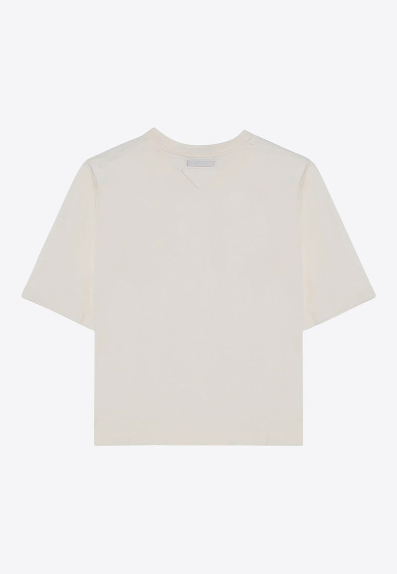 Prada Logo Print Crewneck T-shirt Ivory 3549BOOO15S8/P_PRADA-F0XPE