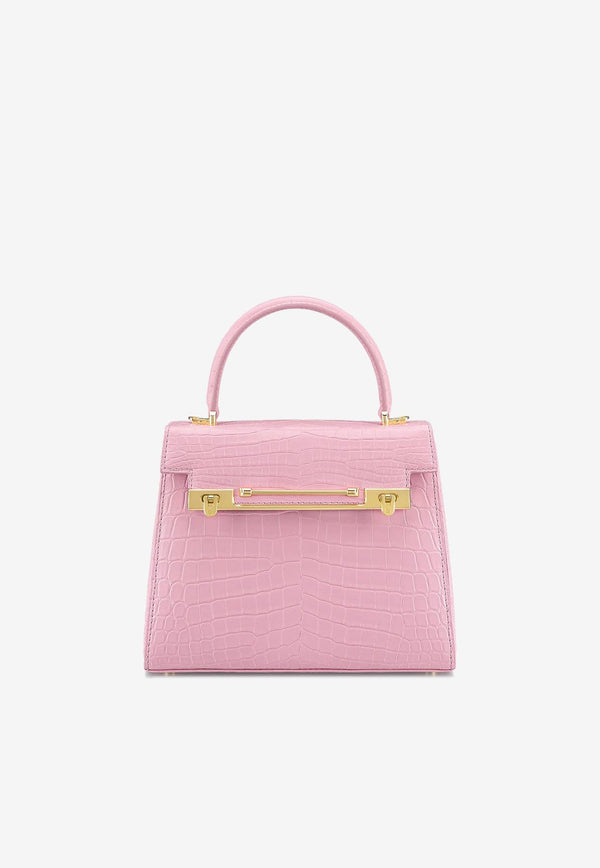 KWANPEN Raffles 1819 Croc-Embossed Leather Top Handle Bag Pink 3568_PINK