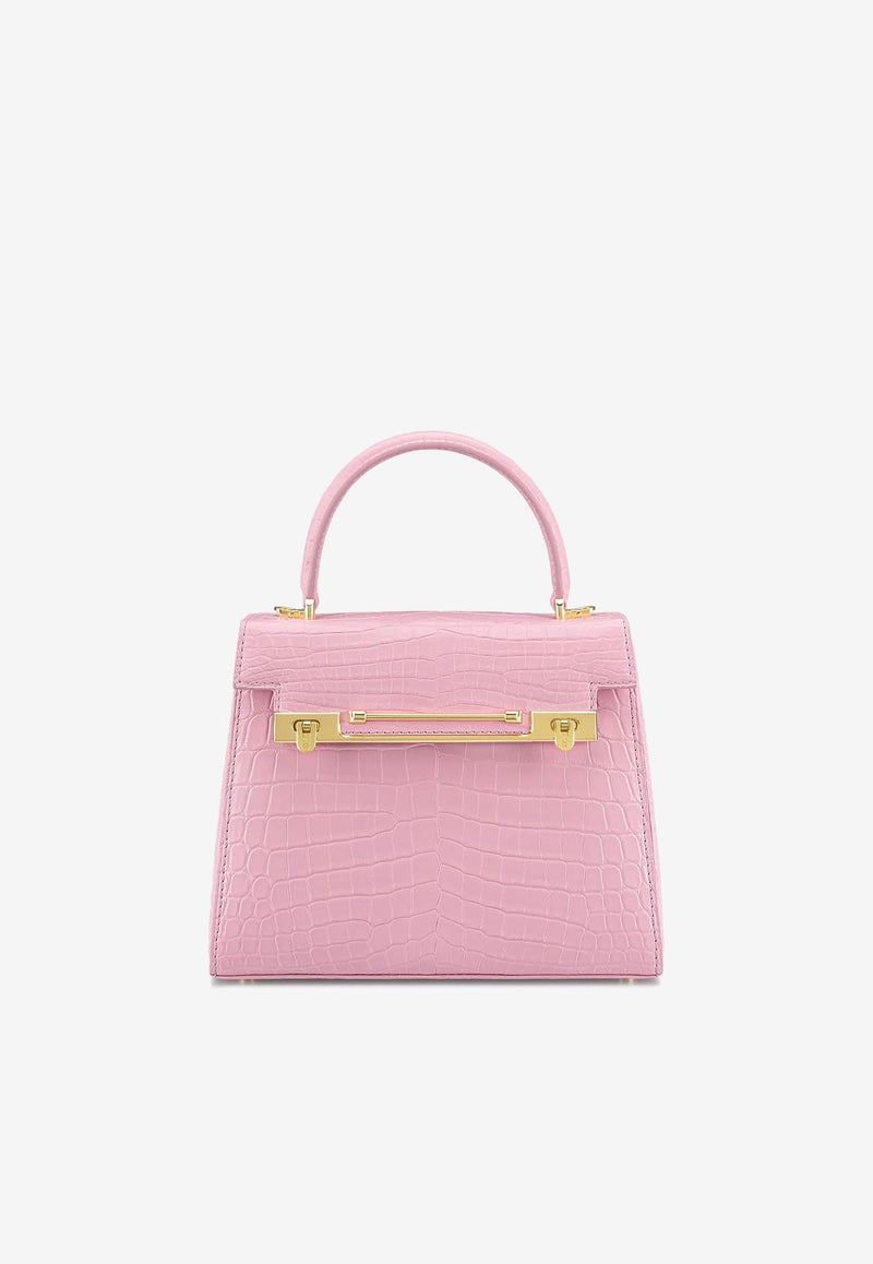 KWANPEN Raffles 1819 Croc-Embossed Leather Top Handle Bag Pink 3568_PINK