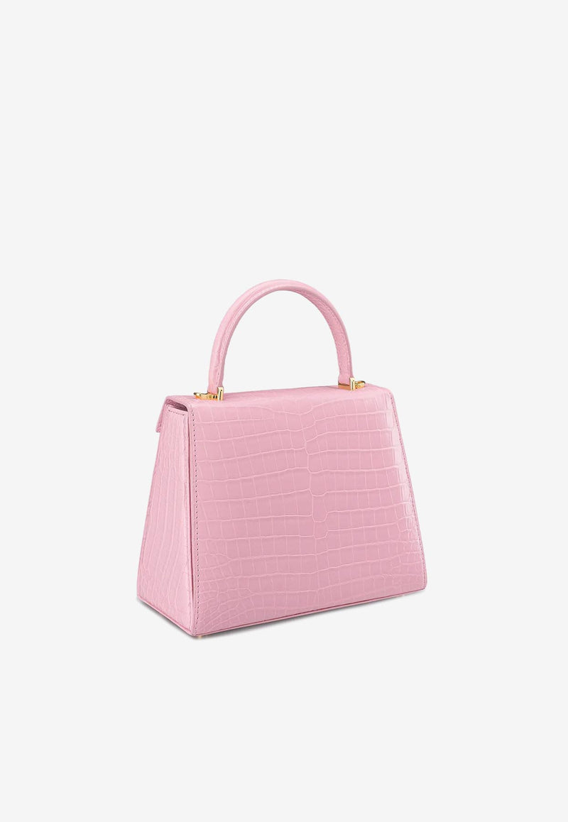 KWANPEN Raffles 1819 Croc-Embossed Leather Top Handle Bag Pink 3568_PINK