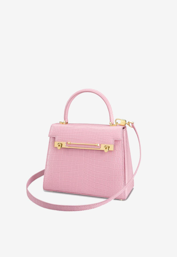 KWANPEN Raffles 1819 Croc-Embossed Leather Top Handle Bag Pink 3568_PINK