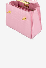 KWANPEN Raffles 1819 Croc-Embossed Leather Top Handle Bag Pink 3568_PINK