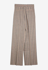 Quelledue Striped Linen and Wool Pants Multicolor 35750625/O_QUELD-40