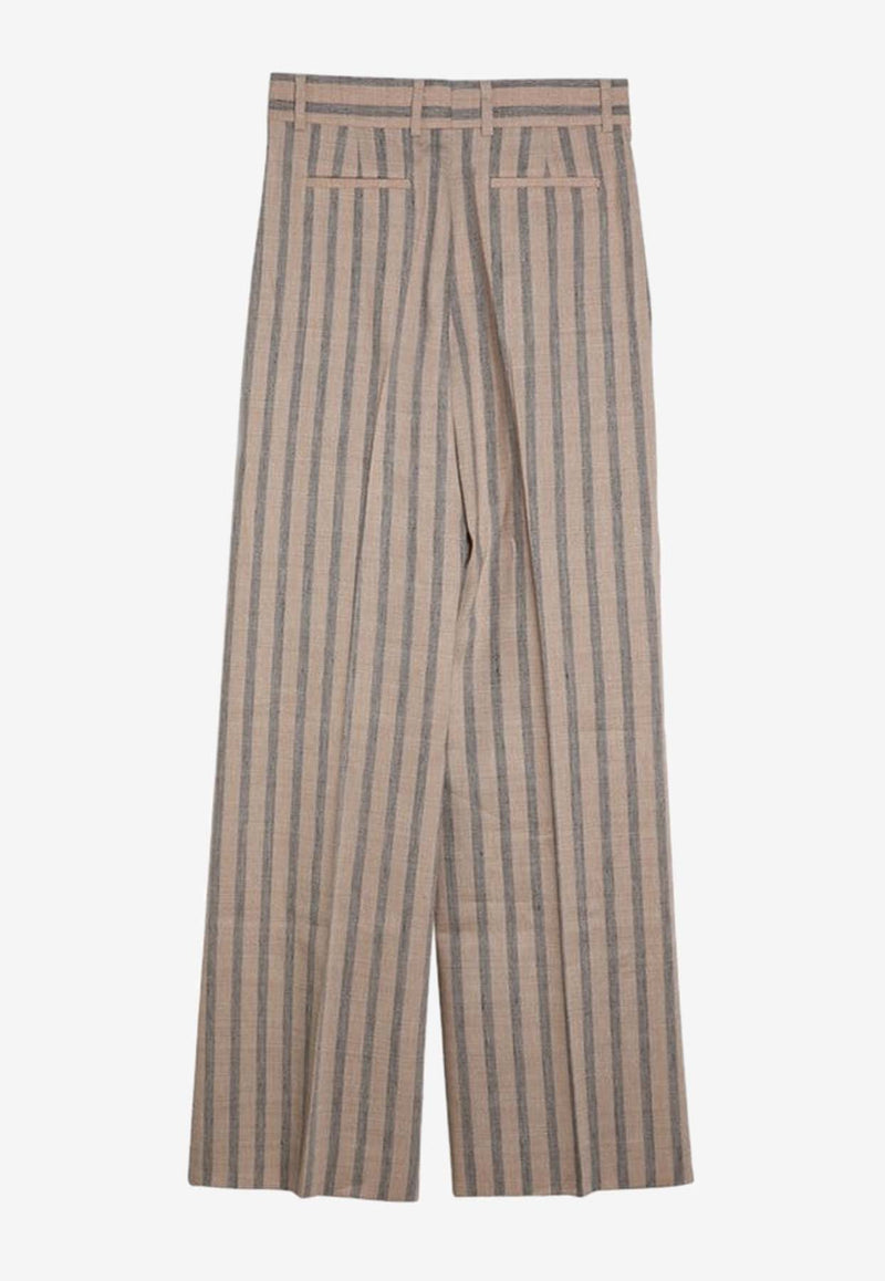 Quelledue Striped Linen and Wool Pants Multicolor 35750625/O_QUELD-40