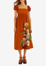 Farm Rio Hilo Arrangement Midi Dress Brown 358985_PRINTED