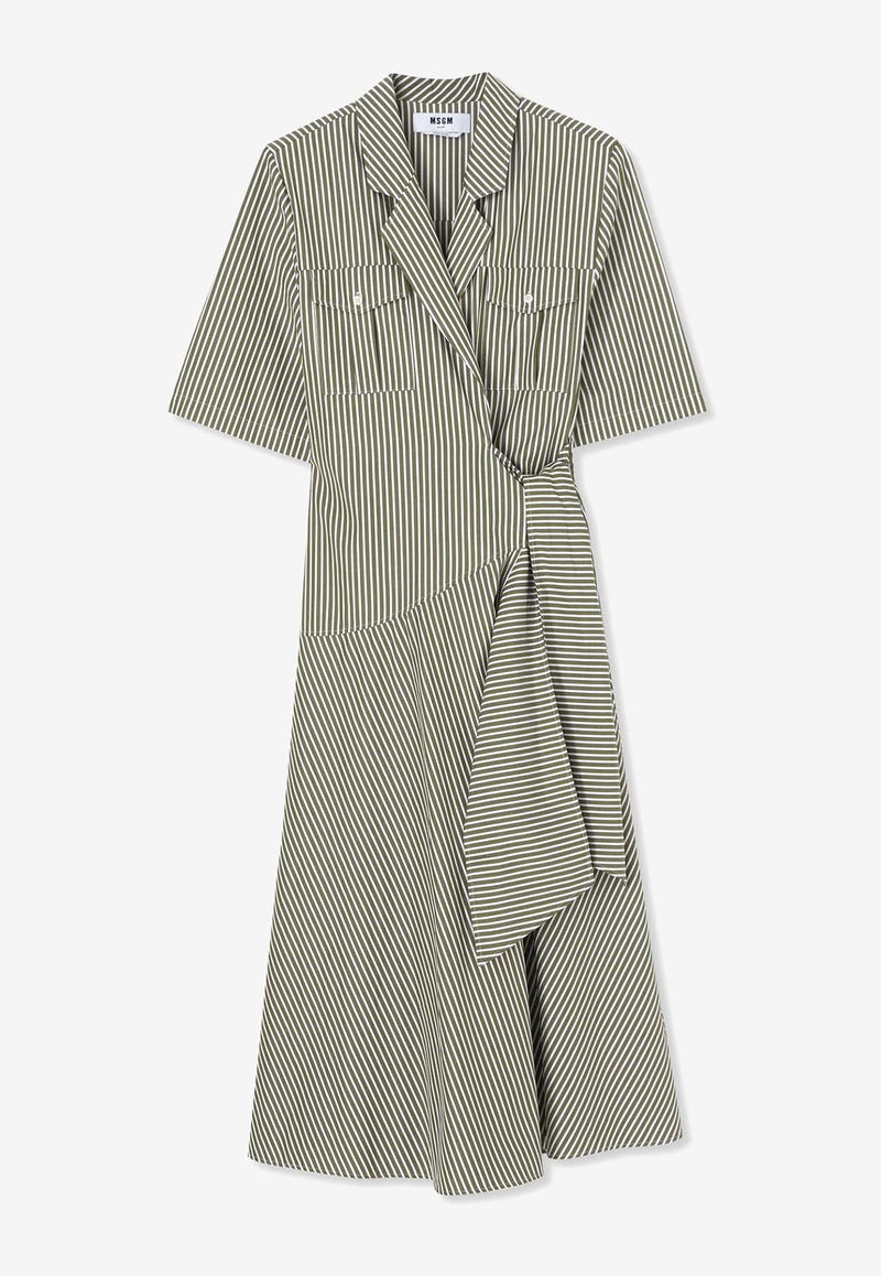 MSGM Striped Midi Wrap Dress Gray 3641MDA13X247104GREY
