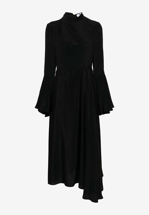 MSGM Gathered Long-Sleeved Midi Dress Black 3641MDA30247106BLACK