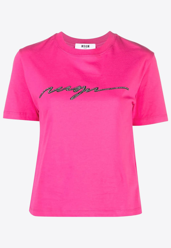 MSGM Rhinestone Logo T-shirt Pink 3641MDM134247002PINK