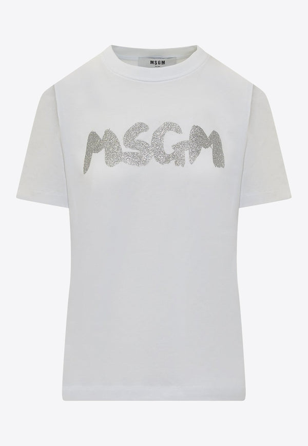 MSGM Glittered Logo T-shirt White 3641MDM138247002WHITE