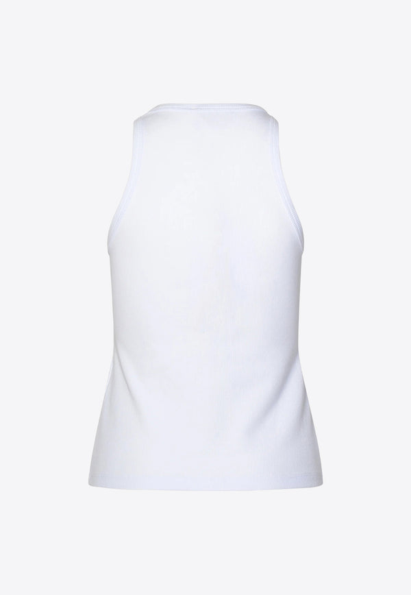 MSGM Logo Embroidered Ribbed Tank Top White 3641MDT86247108WHITE
