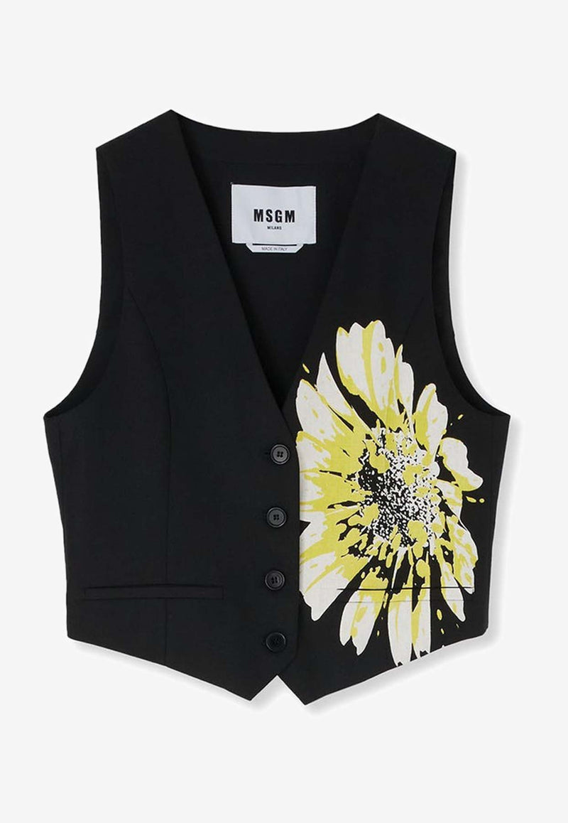 MSGM Daisy Print Single-Breasted Vest Black 3641MDW03X247127BLACK MULTI