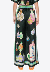 ALÉMAIS Royal Printed Satin Wide-Leg Pants Green 3732PTEAL