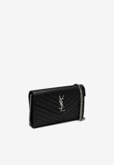 Saint Laurent Classic Cassandre Grained Leather Chain Clutch Black 377828BOW02/P_YSL-1000