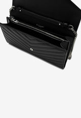 Saint Laurent Classic Cassandre Grained Leather Chain Clutch Black 377828BOW02/P_YSL-1000