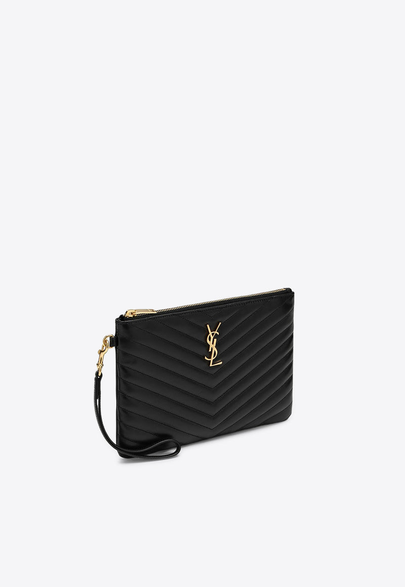 Saint Laurent Quilted Leather Zip Pouch Black 379039CWU01/P_YSL-1000