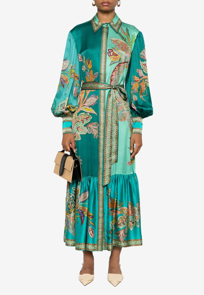 ALEMAIS Franca Printed Silk Maxi Shirt Dress Blue 3797DBLUE