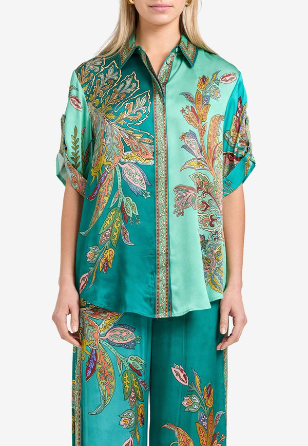 ALEMAIS Franca Printed Silk Shirt Blue 3798TBLUE