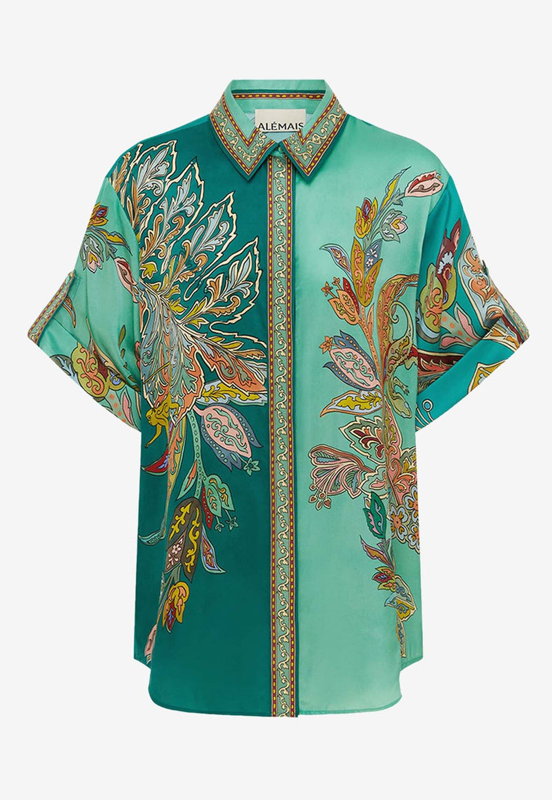 ALEMAIS Franca Printed Silk Shirt Blue 3798TBLUE