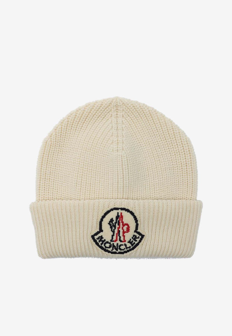 Moncler Logo Patch Wool Beanie White 3B000-19M1282/P_MONCL-034