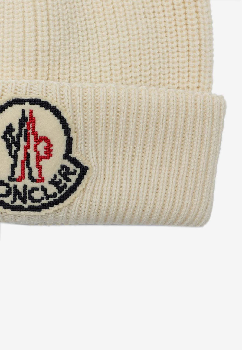 Moncler Logo Patch Wool Beanie White 3B000-19M1282/P_MONCL-034