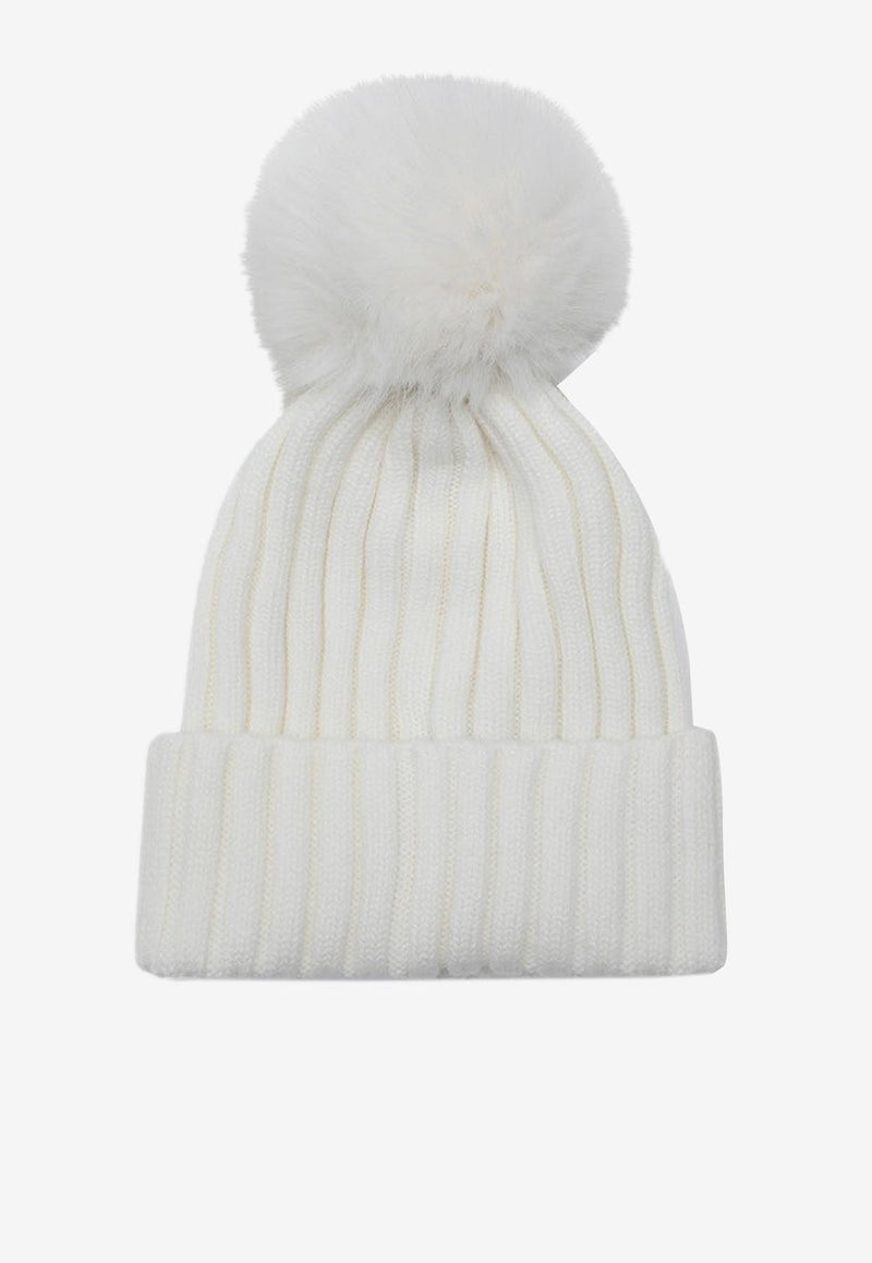 Moncler Logo Patch Pompom Wool Beanie White 3B000-27M1131/P_MONCL-034