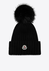 Moncler Logo Patch Pom Pom Beanie Black 3B000-27M1131/P_MONCL-999