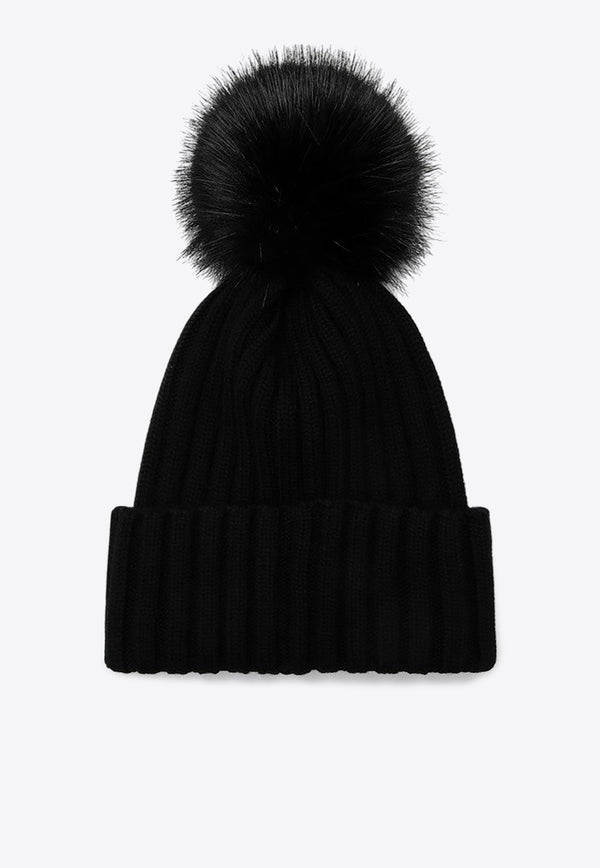 Moncler Logo Patch Pom Pom Beanie Black 3B000-27M1131/P_MONCL-999