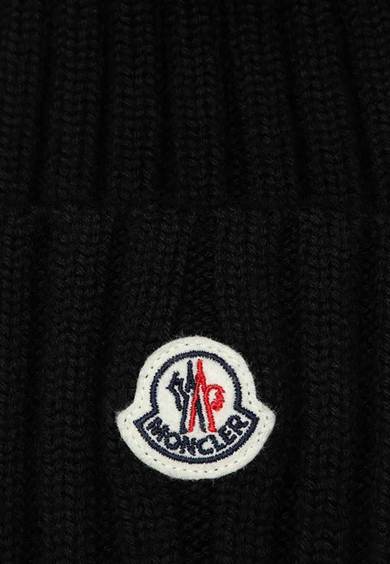 Moncler Logo Patch Pom Pom Beanie Black 3B000-27M1131/P_MONCL-999