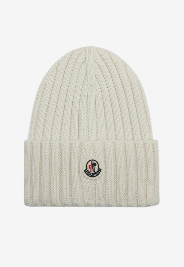 Moncler Logo Patch Wool Beanie White 3B000-36A9327/P_MONCL-030