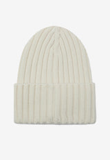 Moncler Logo Patch Wool Beanie White 3B000-36A9327/P_MONCL-030