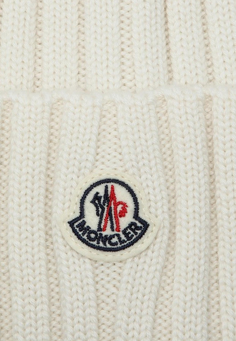 Moncler Logo Patch Wool Beanie White 3B000-36A9327/P_MONCL-030