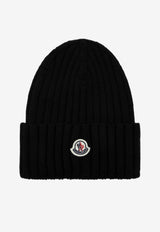 Moncler Logo Patch Wool Beanie Black 3B000-36A9327/P_MONCL-999