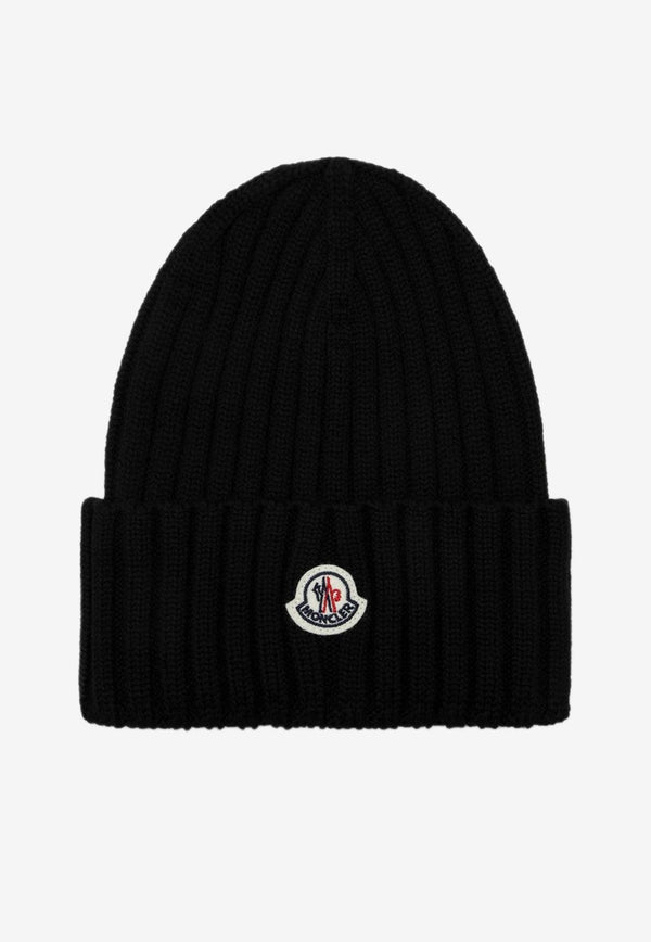 Moncler Logo Patch Wool Beanie Black 3B000-36A9327/P_MONCL-999