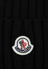 Moncler Logo Patch Wool Beanie Black 3B000-36A9327/P_MONCL-999