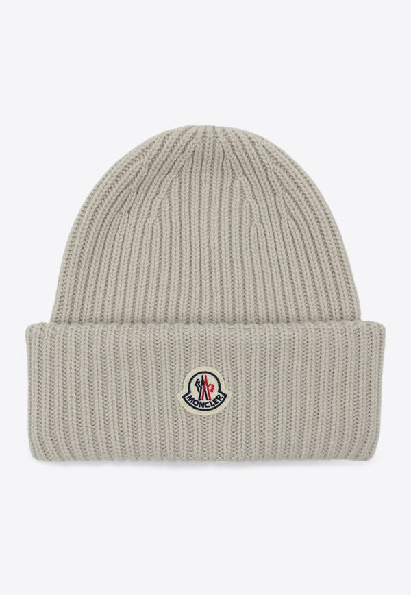 Moncler Logo Patch Rib Knit Beanie Beige 3B000-66M1127/P_MONCL-216