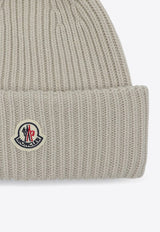 Moncler Logo Patch Rib Knit Beanie Beige 3B000-66M1127/P_MONCL-216