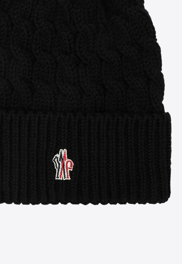 Moncler Grenoble Logo Patch Pompom Wool Beanie Black 3B000120402A/R_MONGR-999